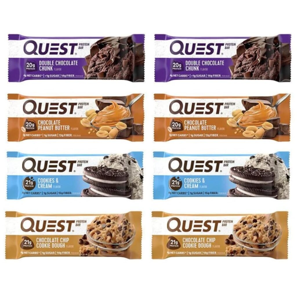 8 QUEST Protein Bars Variety Pack | (2) Chocolate Peanut butter + (2) Double Chocolate Chunk + (2) Cookies  Creme + (2) Chocolate Chip Cookie Dough by World Group Packing Solutions