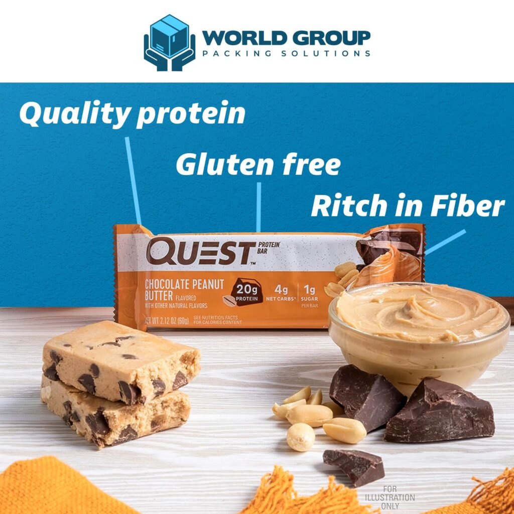 8 QUEST Protein Bars Variety Pack | (2) Chocolate Peanut butter + (2) Double Chocolate Chunk + (2) Cookies  Creme + (2) Chocolate Chip Cookie Dough by World Group Packing Solutions