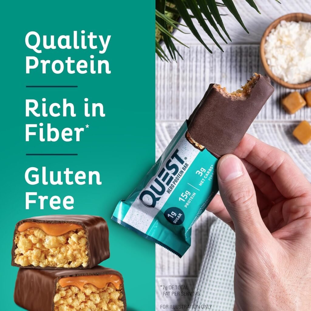 Quest Nutrition Crispy Chocolate Caramel Pecan Hero Protein Bar, 15g Protein, 1g Sugar, 3g Net Carb, Gluten Free Protein Snack, Keto Friendly, 12 Count