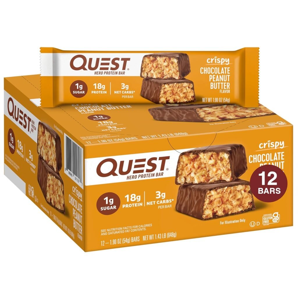 Quest Nutrition Crispy Cookies  Cream Hero Protein Bar, 18g Protein, 1g Sugar, 3g Net Carb, Gluten Free Protein Snack, Keto Friendly, 12 Count