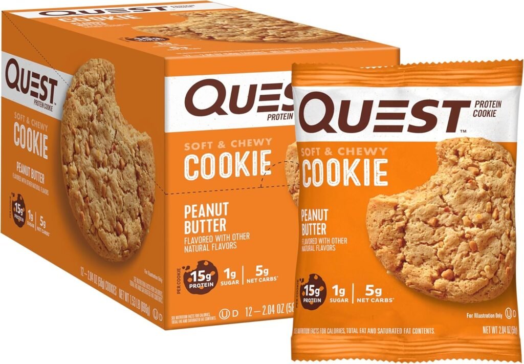 Quest Nutrition Peanut Butter Protein Cookie, 1g Sugar, 15g Protein, 5g Net Carbs, 12 Count